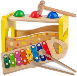 Holz Xylophon für Kinder - Musikinstrument Glockenspiel Xylofon Klangspiel; Holz-Spielzeug Motoriktraining (Triff den Ball Xylophon)