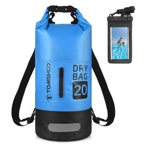 TOMSHOO Dry Bag wasserdichte Tasche 20L Wasserfester Beutel Packsack mit Langen Doppeltem Verstellbarer Schulterriemen für Schwimmen Bootfahren Kajak Wassensport Treiben