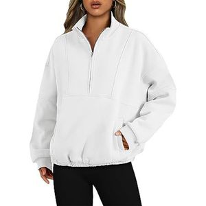 Damen Sweatshirts Mit Stehkragen Bequeme Pullover Front Reißverschluss Oberteile Weiß,Größe:XL