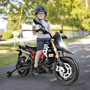 GOPLUS 12V Kinder Elektro-Motorrad mit Schweinwerfer & Musik, Kindermotorrad mit 2 Stützrädern, Elektroauto für 3 - 8 Jahren Kinder, bis zu 25 kg, Schwarz