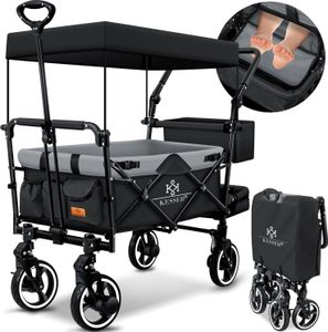 KESSER® Bollerwagen Faltbar GTS-9100 mit Dach Handwagen Transportwagen klappbar belastbar bis 150kg mit Hartgummi-Räder & Feststellbremsen Vorne & Hinten Inkl. Schloss, Abdeckung, Wetter & Sichtschutz