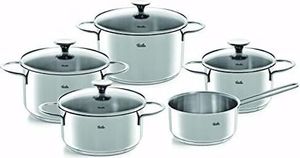 Fissler Copenhagen Topf-Set 5-tlg., Töpfe mit Glas-Deckel, Induktion, alle Herdarten (3 Kochtöpfe, 1 Bratentopf, 1 Stielkasserolle-deckellos), Edelstahl, 5-teilig