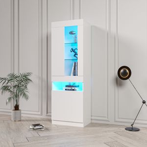 Merax Standvitrine mit LED, Transparenten Türen, 2 Böden und 3 Stauraum Kommode