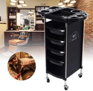 360Home Friseurwagen, Salonmodell mit Ablagen, Aufbewahrungswagen schwarz 【MODEL:SF-031TB】
