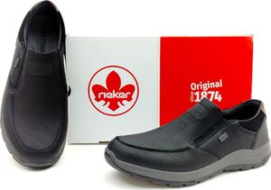 Rieker Tex Herren Slipper schwarz extra weit braune Applikation an der Hacke 45
