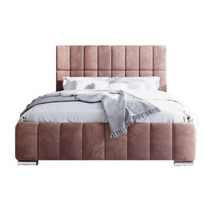 FURMEB24 - ALMA 120 x 200 cm - Postel na skříňových pružinách s podnožkou včetně matrace Belluci Classic - Čalouněná postel s dřevěným rámem - Manželská postel s vysokým podhlavníkem - Čalouněná - Růžová barva