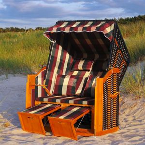 Strandkorb XXL inkl. Abdeckcover Luxus Volllieger Gartenliege Ostsee + 4 Kissen, Klapptische, Zeitungsfächer