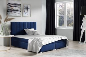 LW Möbel | Boxspringbett BRANDO mit Matratze | Polsterbett mit Stauraum | Komfortbett | Bettgestell 160x200 cm | Marineblau