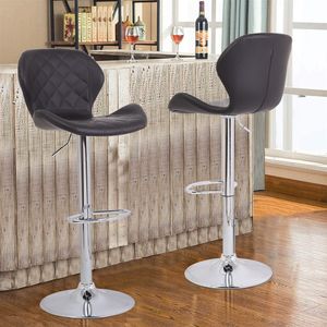 WISFOR Sada 2 barových stoliček, barová stolička Bistro Stool Counter Stool s opěradlem, kožené sedadlo, výškově nastavitelná 360° otočná, černá barva