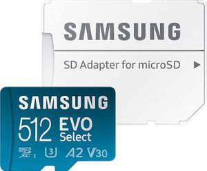 Samsung MB-ME512KA/AM EVO Select Micro SDXC Class 10 UHS-I U3 V30 A2 microSDXC Speicherkarte, 512 GB, Class 10 / UHS-III