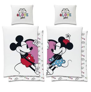 Partner-Bettwäsche Disney Mickey & Minnie Maus in Love Bettwäsche Set 4tlg. 135x200 80x80cm