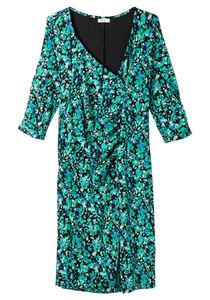 sheego Damen Große Größen Jerseykleid in Wickeloptik, mit Blumenprint Jerseykleid Citywear feminin V-Ausschnitt Raffung gemustert
