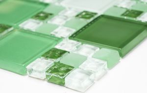 Handmuster Mosaikfliese Transluzent grün Kombination Glasmosaik Crystal grün grün matt MOS78-0504_m