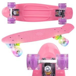 Malplay Mini Skateboard mit Leuchtende RGB LED-Räder | 22" Cruiser Board für Kinder und Jugendliche | 56cm | Rosa