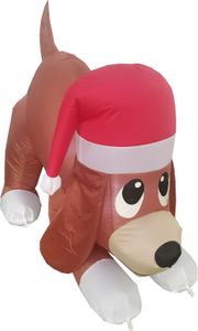 120cm Hund mit Weihnachtsmütze LED Beleuchtet Weihnachtsmann Aufblasbar (Energieeffizient nur 0,010 KW/h ❗️)
