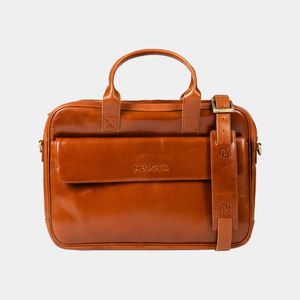 NEGOTIA Alpha - Nappa kožená taška na notebook - aktovka Pracovná taška Messenger Bag mužov a žien 15,6 palca - hnedá