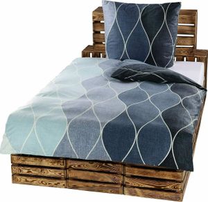 2-tlg Mikrofaser Bettwäsche Set Bettgarnitur Bettbezug Bett 135x200 Kissenbezug 80x80 Schlafzimmer Modern Geometrisch NEU Grau Jeans Blau