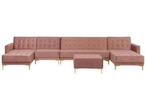 BELIANI Sofa Rosa Samtstoff U-Förmig Wohnlandschaft Schlaffunktion Klassisch Ottomane Wohnzimmer