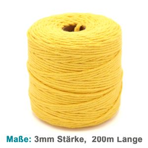 Vershy Makramee Garn - 200m (Stärke: 3mm) - 100% Natürliches, gezwirntes Baumwolle Garn Gelb