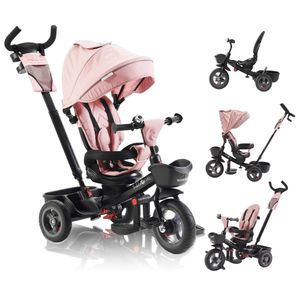 FableKids® Dreirad 5in1 Kinderdreirad Kinder Lenkstange Fahrrad Baby Kinderwagen Pink
