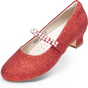 DREAM PAIRS Mädchen Mary Jane Strap Flache Schuhe Ballerinas Prinzessin Schuhe Flache Schulschuhe,Size 33.5,Rot,SDFL2403K
