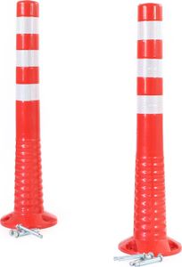 Wiltec 2x Absperrpfosten Ø 20 x 75 cm aus PU, Sperrpfosten mit Reflexionsstreifen, mobile Absperrung mit Schrauben, Aufprallschutz für Fahrzeuge