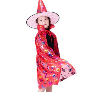 Kinder Halloween Kostüm, Wizard Cape Witch Umhang mit Hut,Zauberer Mantel mit Requisiten für Jungen Mädchen Cosplay Party (rot)