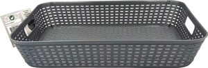 AUFBEWAHRUNGSKORB 35x25x6,5cm Kunststoff Rattan-Optik Aufbewahrung Körbchen Ablagekorb Kiste Korb 03 (Grau)