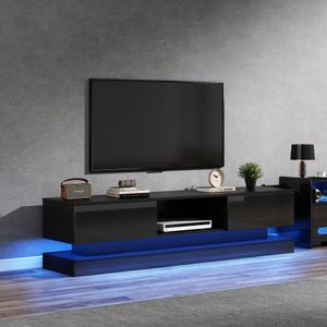 Merax TV-Lowboard mit 2 Schubladen und offenes Fach, TV-Schrank hochglanz Schwarz, Fernsehtisch mit Anti-Kipp und APP Timer, TV-Board 160cm Breite