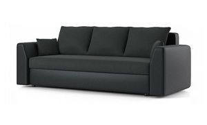 Couch PAUL mit Schlaffunktion - Schlafcouch mit Bettkasten - Stoff CASABLANCA 574 + SOFT 11 Dunkelgrau&Schwarz