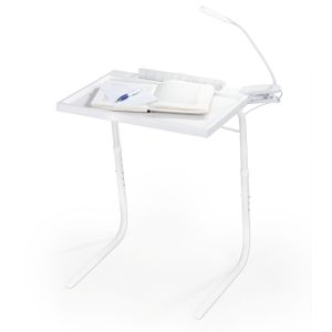 MAXXMEE Beistelltisch mit Klemmlampe - weiß Beistelltisch Tisch Metall Nachttisch Sofatisch Kunststoff Couchtisch Weiß Lampe