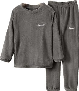 ASKSA Kinder Flauschige Schlafanzug Jungen Maedchen Schlafanzuege Warme Fleece Pyjama Set Winter Langarm Nachtwaesche Flanell Pyjama,Grau,Groesse:150