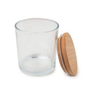 Glasbehälter für Kerze mit Bambusdeckel 80x95mm klar - 1 Stück