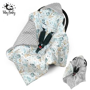Einschlagdecke Babyschale Babydecke Kinderwagen Decke für Sommer Frühling Fußsack 90x90cm Hellgrau Minky und Baumwolle mit Tiere Motiv