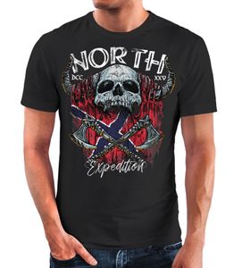 Herren T-Shirt North Wikinger Norwegen Skull Totenkopf Print Aufdruck Fashion Streetstyle Neverless® schwarz 3XL