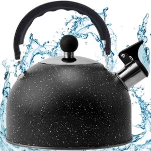 Flötenkessel Induktion 2.5L Wasserkessel Teekessel Wasserkocher Pfeifkessel Teekanne Retro Whistle Sound Tee Kaffee Brauen Schwarz Retoo