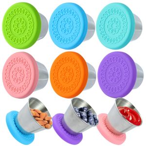 6X Auslaufsichere Frischhaltedosen, 40ml Kleine Edelstahl Salatdressing, Gewürzbehälter mit Auslaufsicheren Silikon Deckel, für Dips und Gewürze, Edelstahl