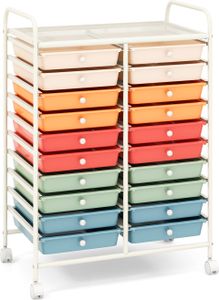 COSTWAY Rollwagen Rollcontainer mit 20 stapelbaren Schubladen, Metallgestell & Ablageflächem Schubladenwagen, Badrollwagen Beistellwagen Macaron