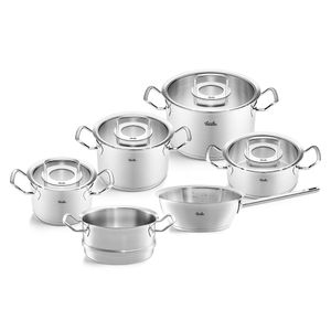 Fissler Original-Profi Collection / Edelstahl-Kochtopfset, 6-teilig, Töpfe mit Glas-Deckel (3 Kochtöpfe,1 Bratentopf 1 Sauteuse-deckellos, 1 Dämpf-Einsatz) - Induktion