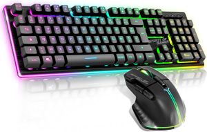 Gaming-Tastatur,, wiederaufladbar, RGB | Französisches AZERTY-Layout mit Hintergrundbeleuchtung | Gaming Keyboard Semi-Mechanisch | Wireless Mouse
