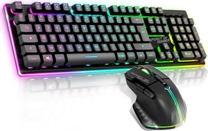 Gaming-Tastatur,, wiederaufladbar, RGB | Französisches AZERTY-Layout mit Hintergrundbeleuchtung | Gaming Keyboard Semi-Mechanisch | Wireless Mouse