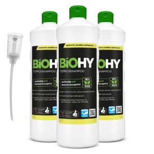 BiOHY Teppichshampoo (3x1l Flasche) + Dosierer | Teppichreiniger ideal zur Entfernung von hartnäckigen Flecken | SPEZIELL FÜR WASCHSAUGER ENTWICKELT