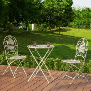 SoBuy OGT35-W 3-dielny balkónový stôl s 2 stoličkami balkónový set záhradný nábytok bistro set skladací záhradný set béžový