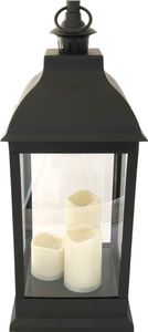 XXL Deko Laterne 60 cm mit 3 LED Kerzen flackernd Timer Batteriebetrieben