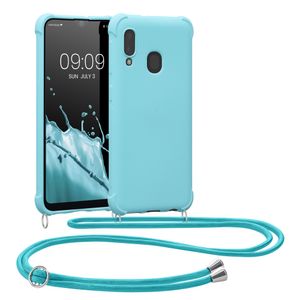 kwmobile Necklace Case kompatibel mit Samsung Galaxy A20e Hülle - Cover mit Kordel zum Umhängen - Silikon Schutzhülle Hellblau