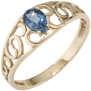 Ring Damenring mit Saphir Safir blau 585 Gold Gelbgold Fingerring mit Muster