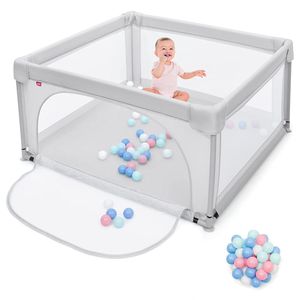 GOPLUS Baby Laufstall mit 50 Spielbällen, Krabbelgitter für Kleinkinder & Säulinge, stabiler Laufgitterzelt mit atmungsaktivem Netz