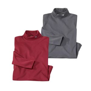 Atlas For Men - Oberteil Rollkragen für Herren (2er-Pack) AF1292 (L) (Dunkelgrau/Burgunderrot)