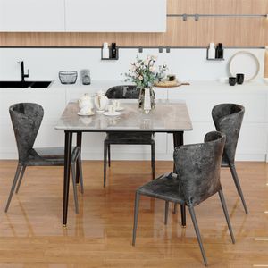 WISFOR Esstisch Marmor Optik, Küchentisch Esszimmertisch für 4 Personen, Rechteckig Tisch mit rutschfesten Beinen aus Metall, Modern Design, Hellgrau