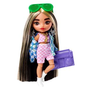 Barbie Extra Minis-Puppe #2 (ca. 14 cm) mit Moden, Accessoires und Puppenständer